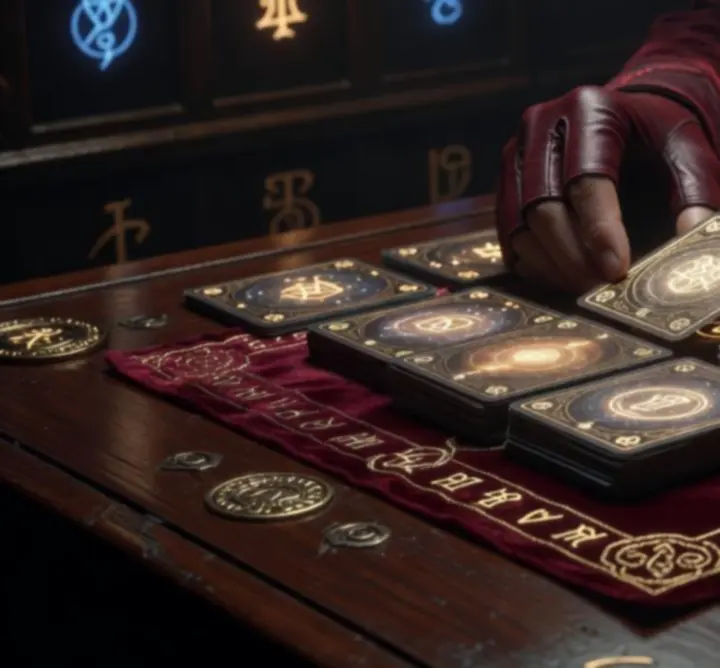 Player assembling a glowing fantasy deck of Jackspott cards