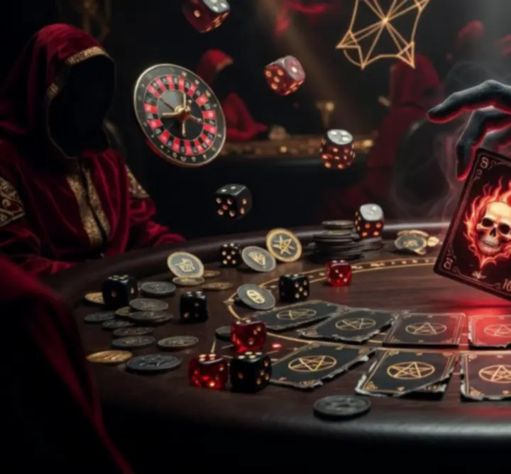 Fantasy cards glowing on a table, symbolizing the balance of chance and tactics in Jackspott