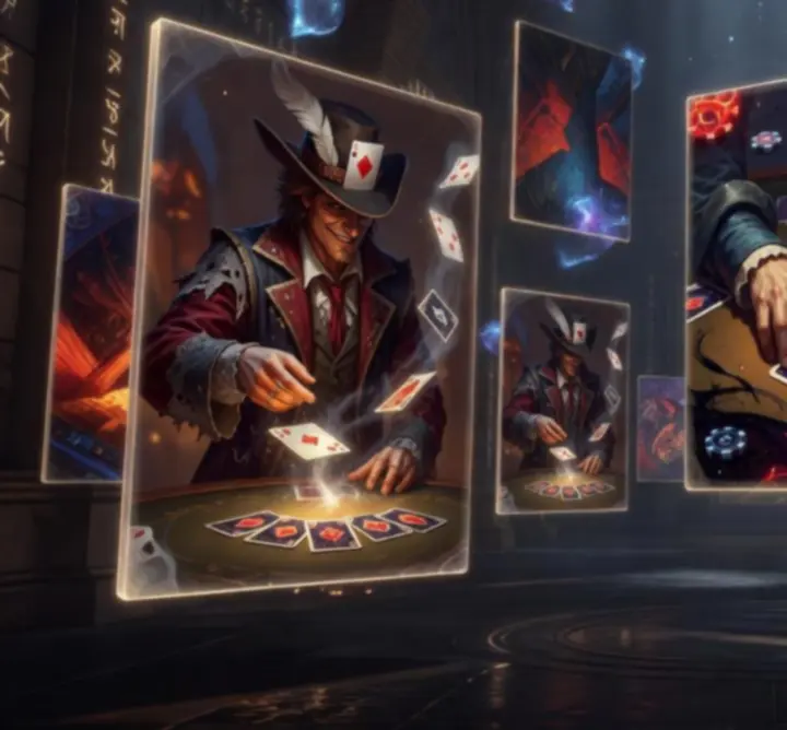 Exhibit of Jackspott community fan art showing magical cards and fantasy scenes