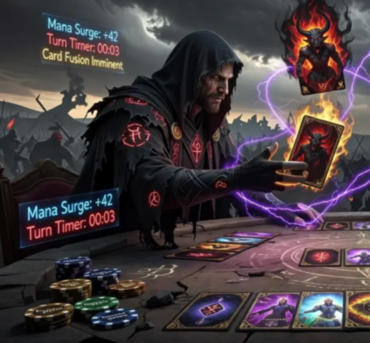 Tactical magical card battle with glowing spells in Jackspott