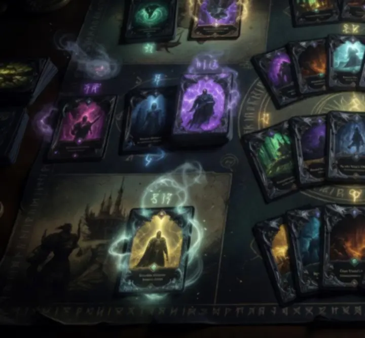 Signature Jackspott decks laid out on a tabletop prepared for fantasy card battles